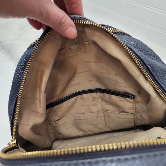 Genuine Michael Kors Rhea Zip Backpack Large Pebble Leather Navy Blue EUC main image 14